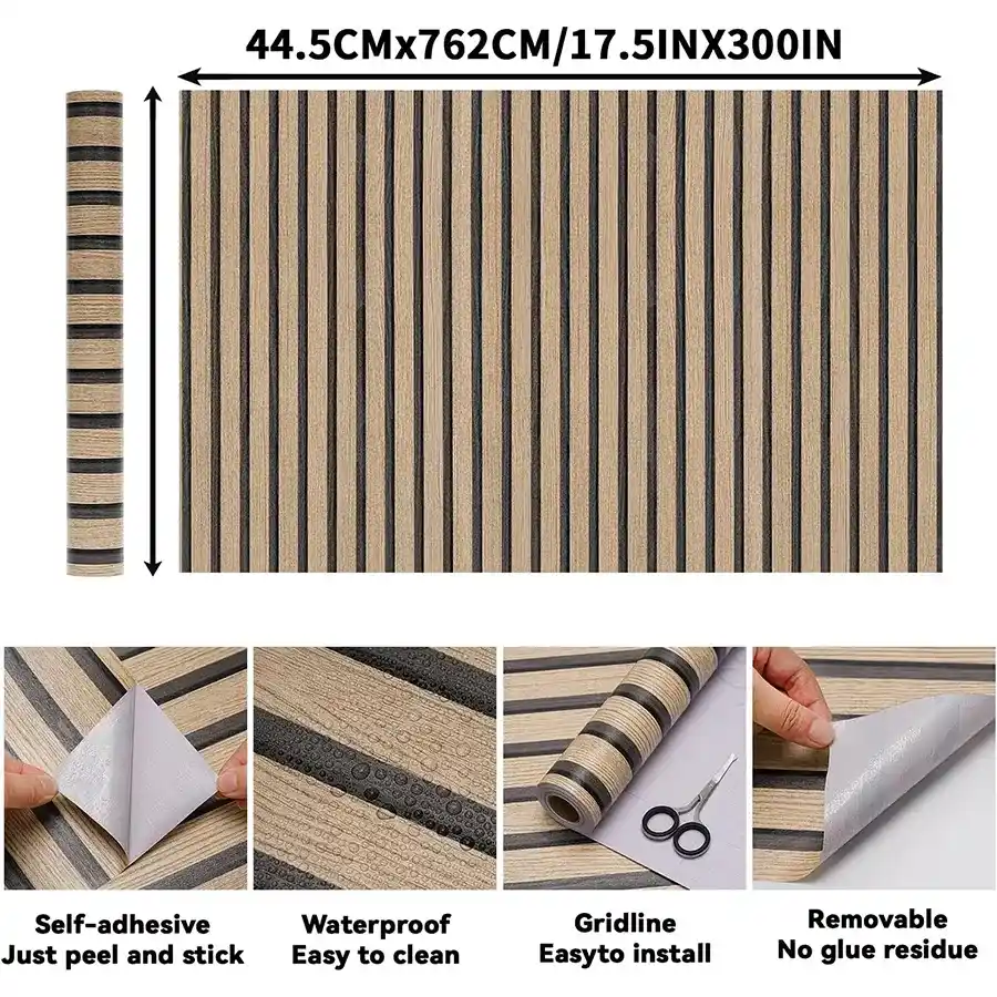 Brown Wood Slat Peel and Stick Wallpaper