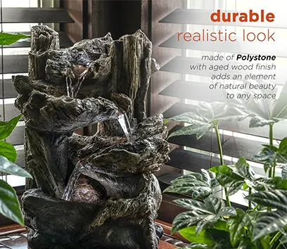 Tall Indoor Tiered Log Tabletop Fountain with LED Lights - Image 6