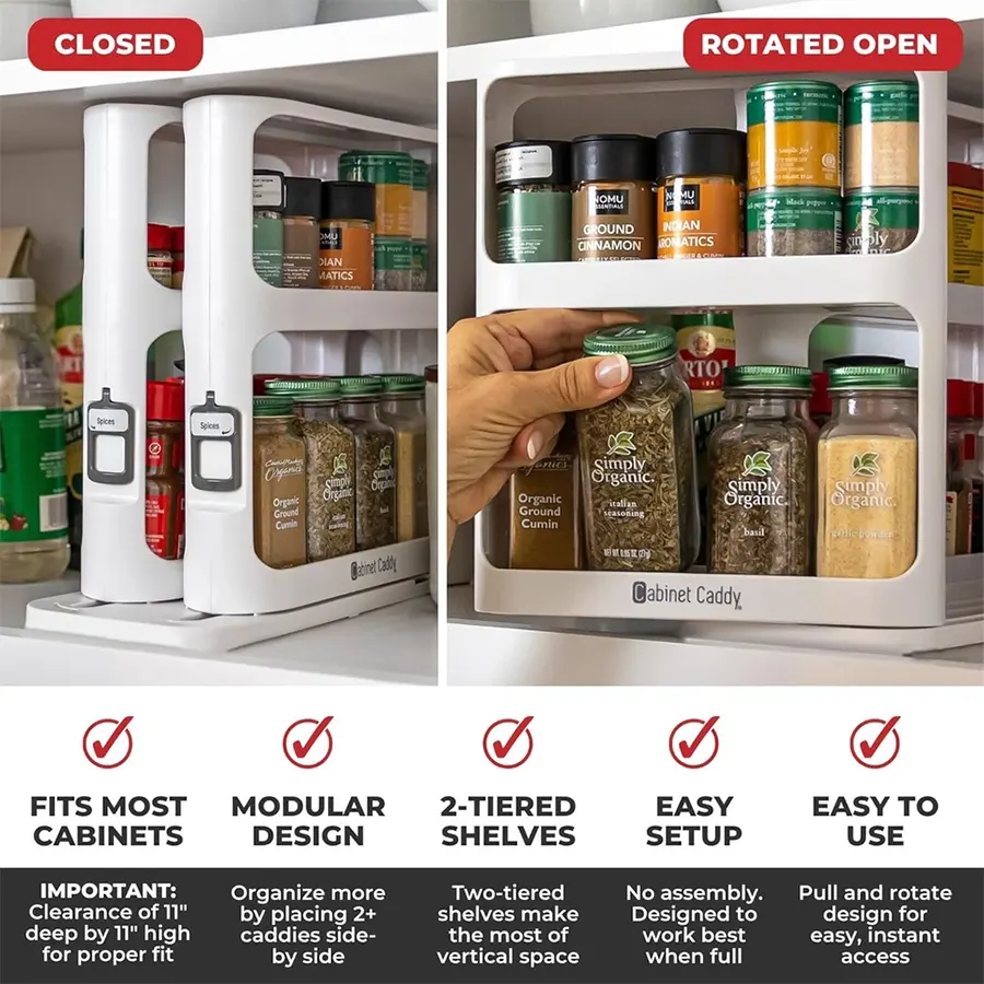 Spice Rack Organizer Cabinet 2 Double-Decker Shelves