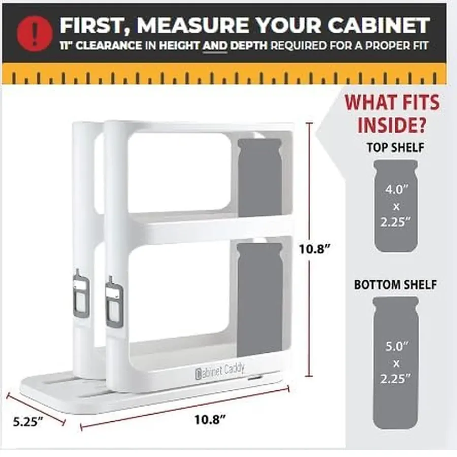 Spice Rack Organizer Cabinet 2 Double-Decker Shelves - Image 2