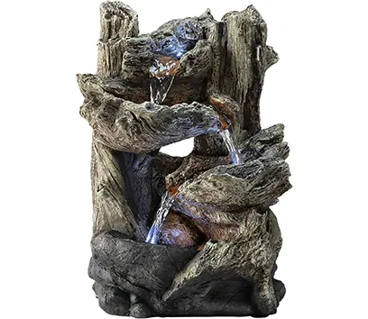 Tall Indoor Tiered Log Tabletop Fountain with LED Lights