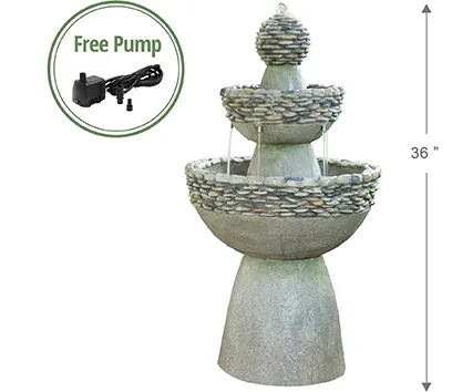 Teamson Home 36.5 in. Outdoor 3-Tier Zen-Style Pedestal Water Fountain