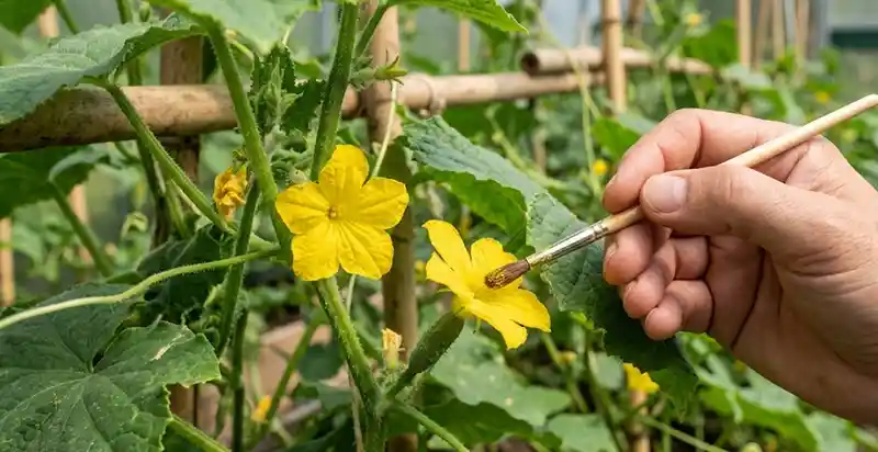 Hand Pollination in Cucumber Plants