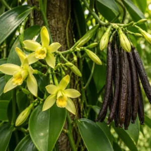Vanilla beans on vine