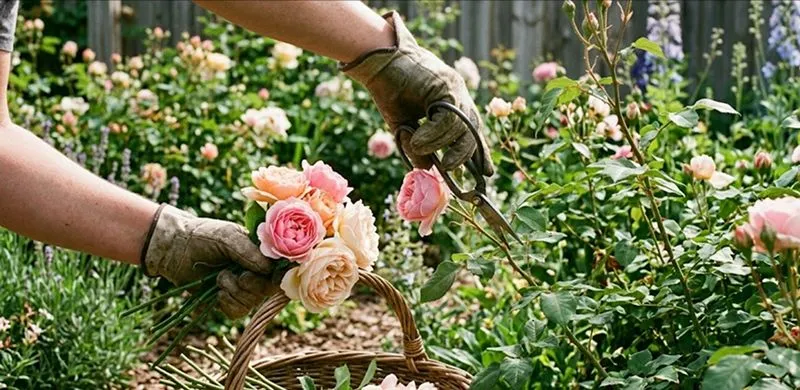 Collecting roses for drying