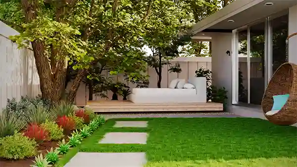 A beautiful, functional, and clean backyard of a home.