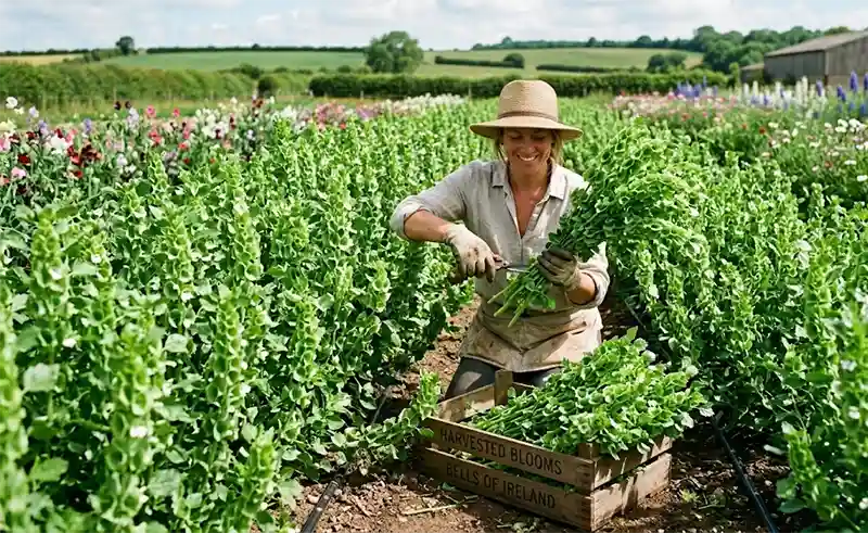 Bells of Ireland harvesting