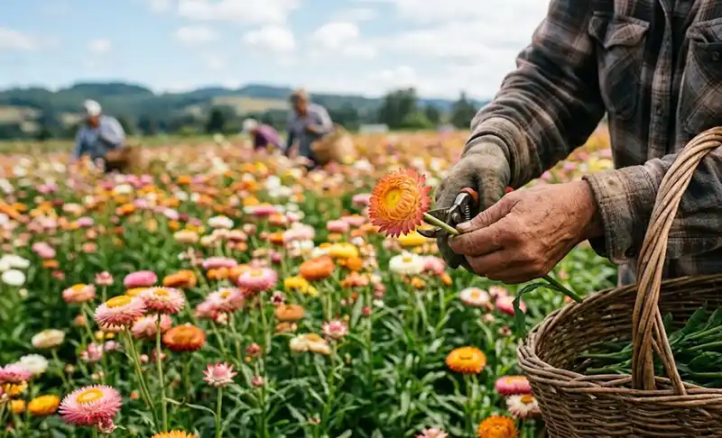 Harvesting of strawflowers