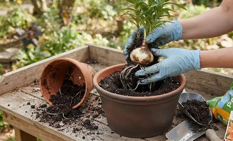 Repotting of Asiatic lily