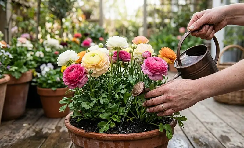 Watering persian buttercups